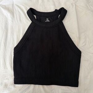 aerie Real Good Black Ribbed Halter Crop Tank - Size Medium